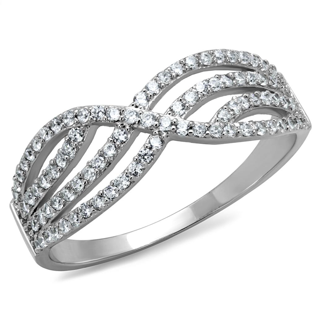 TS516 - Rhodium 925 Sterling Silver Ring with AAA Grade CZ in Clear
