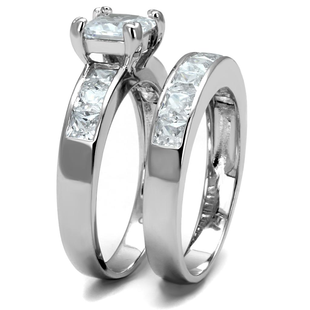TS520 - Rhodium 925 Sterling Silver Ring with AAA Grade CZ in Clear