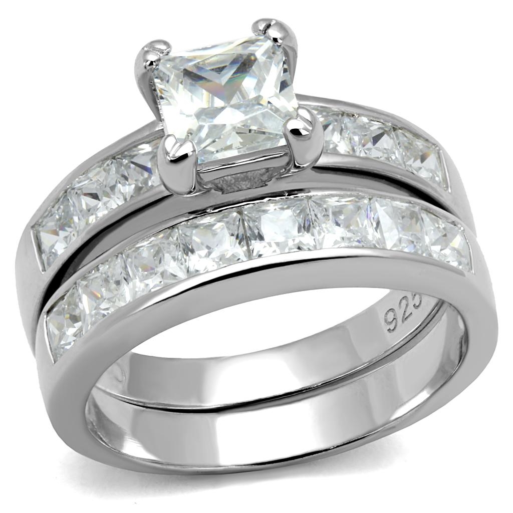 TS520 - Rhodium 925 Sterling Silver Ring with AAA Grade CZ in Clear