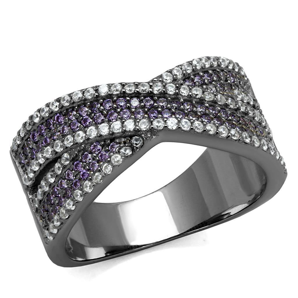 TS522 - Ruthenium 925 Sterling Silver Ring with AAA Grade CZ in Amethyst