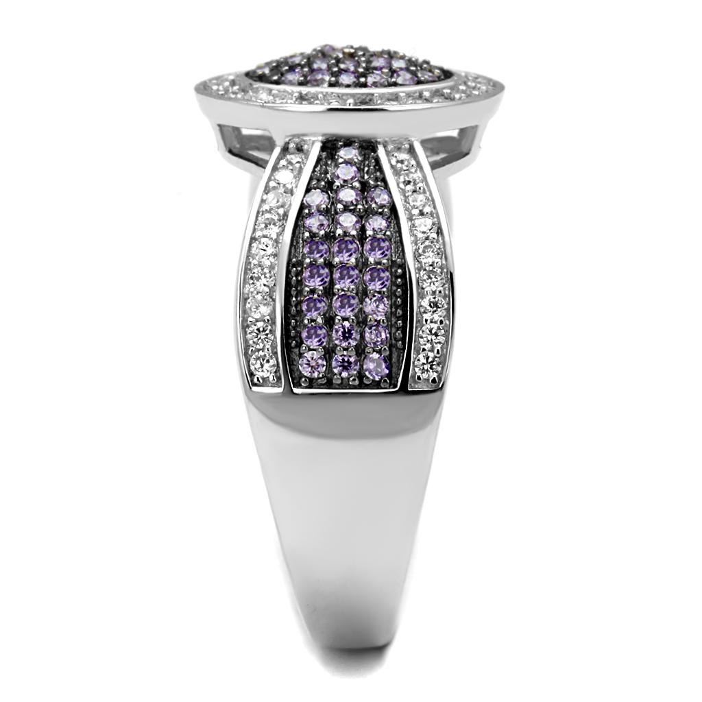 TS523 - Rhodium + Ruthenium 925 Sterling Silver Ring with AAA Grade CZ in Amethyst