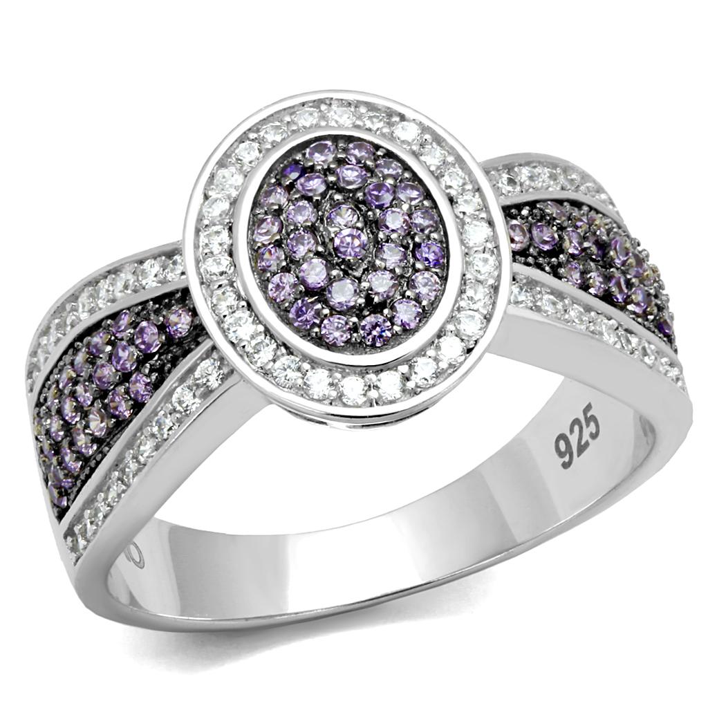 TS523 - Rhodium + Ruthenium 925 Sterling Silver Ring with AAA Grade CZ in Amethyst