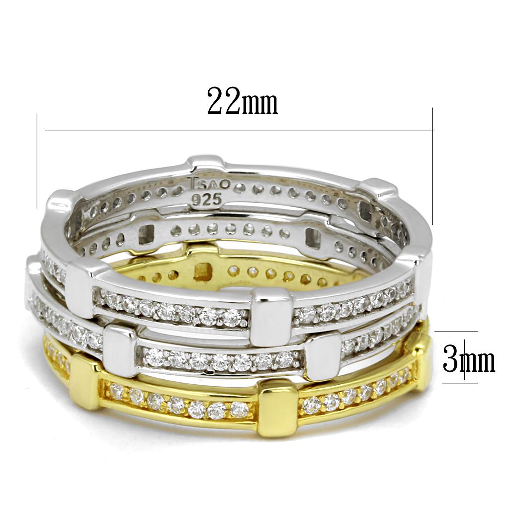 TS527 - Gold+Rhodium 925 Sterling Silver Ring with AAA Grade CZ in Clear
