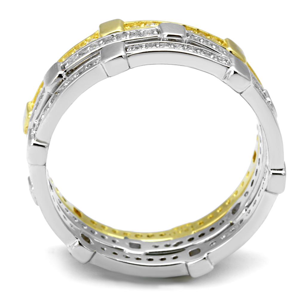 TS527 - Gold+Rhodium 925 Sterling Silver Ring with AAA Grade CZ in Clear
