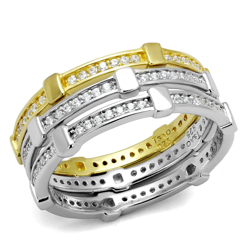 TS527 - Gold+Rhodium 925 Sterling Silver Ring with AAA Grade CZ in Clear