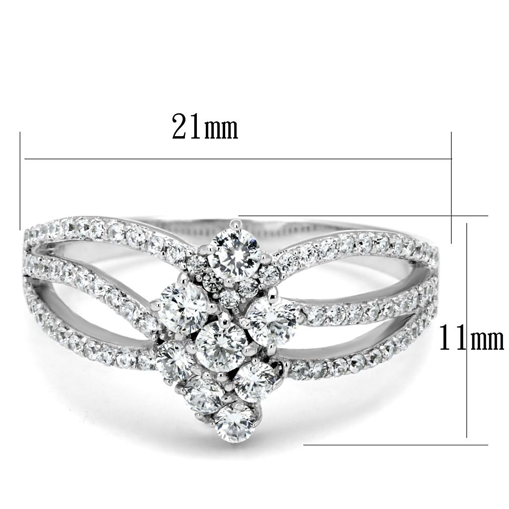 TS528 - Rhodium 925 Sterling Silver Ring with AAA Grade CZ in Clear