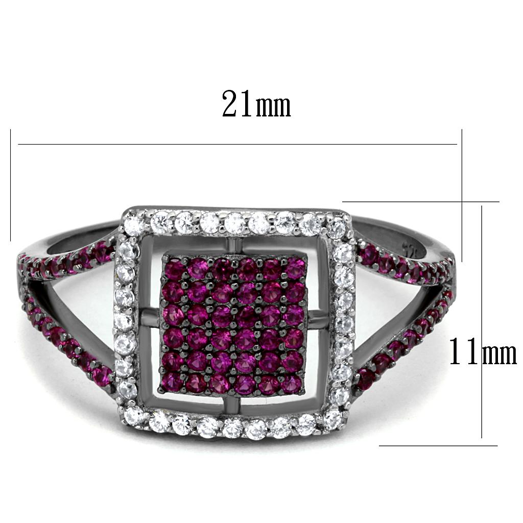 TS533 - Rhodium + Ruthenium 925 Sterling Silver Ring with AAA Grade CZ in Ruby