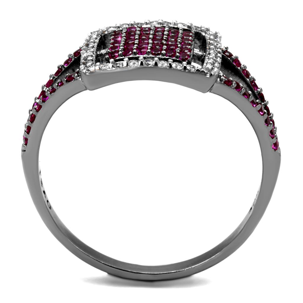 TS533 - Rhodium + Ruthenium 925 Sterling Silver Ring with AAA Grade CZ in Ruby