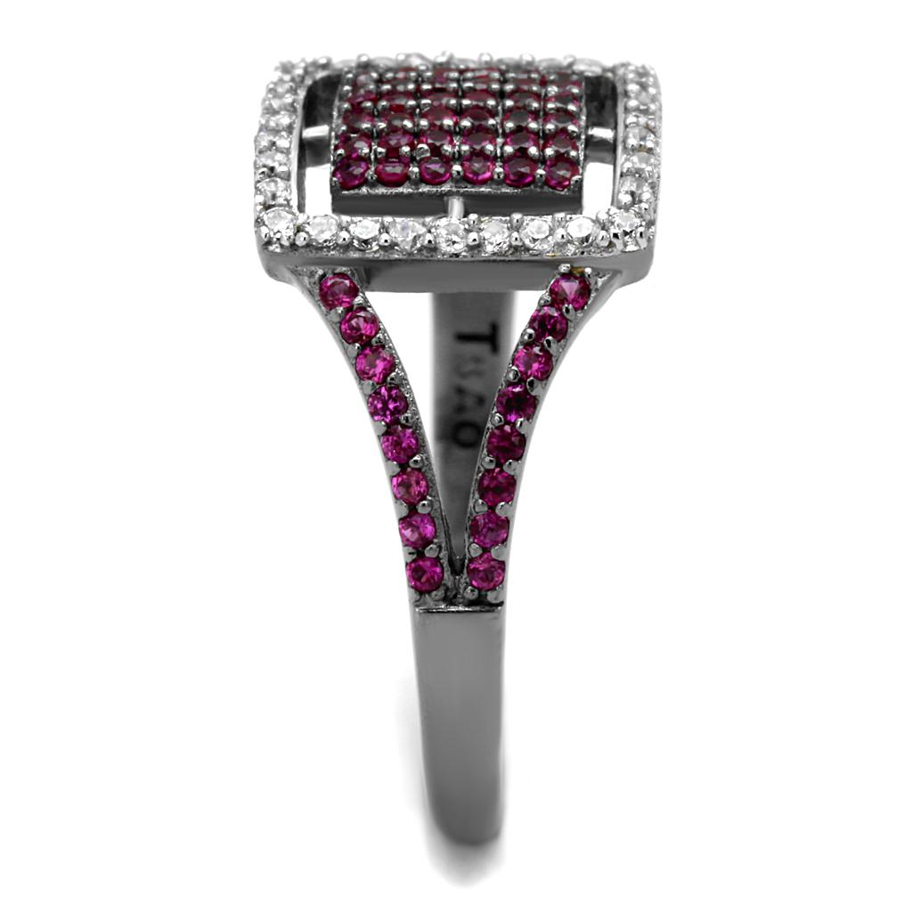 TS533 - Rhodium + Ruthenium 925 Sterling Silver Ring with AAA Grade CZ in Ruby