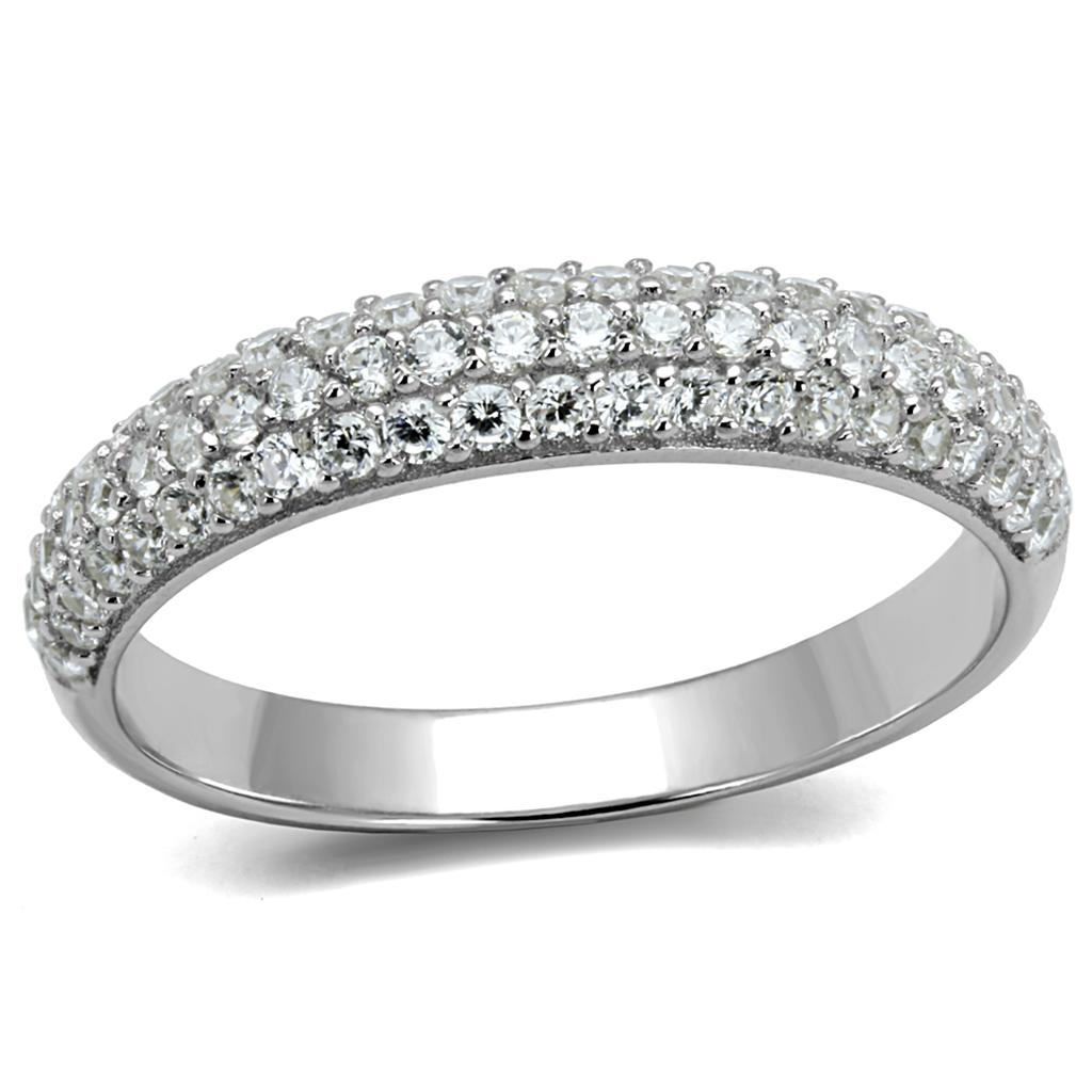 TS535 - Rhodium 925 Sterling Silver Ring with AAA Grade CZ in Clear