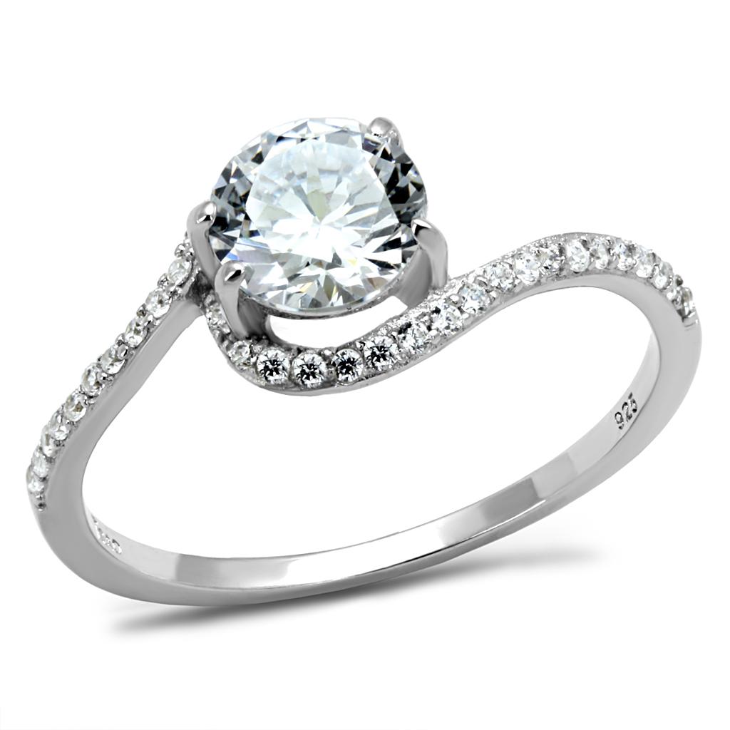 TS536 - Rhodium 925 Sterling Silver Ring with AAA Grade CZ in Clear