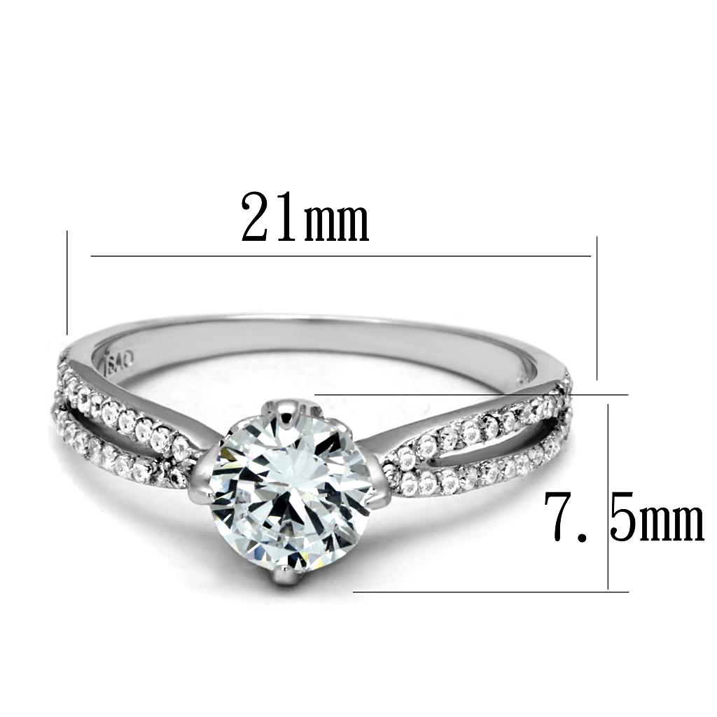 TS537 - Rhodium 925 Sterling Silver Ring with AAA Grade CZ in Clear