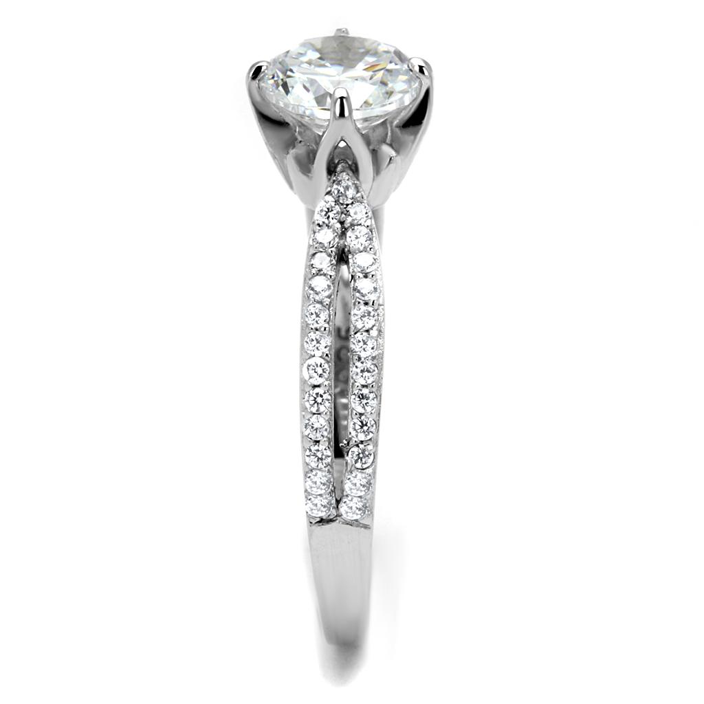 TS537 - Rhodium 925 Sterling Silver Ring with AAA Grade CZ in Clear