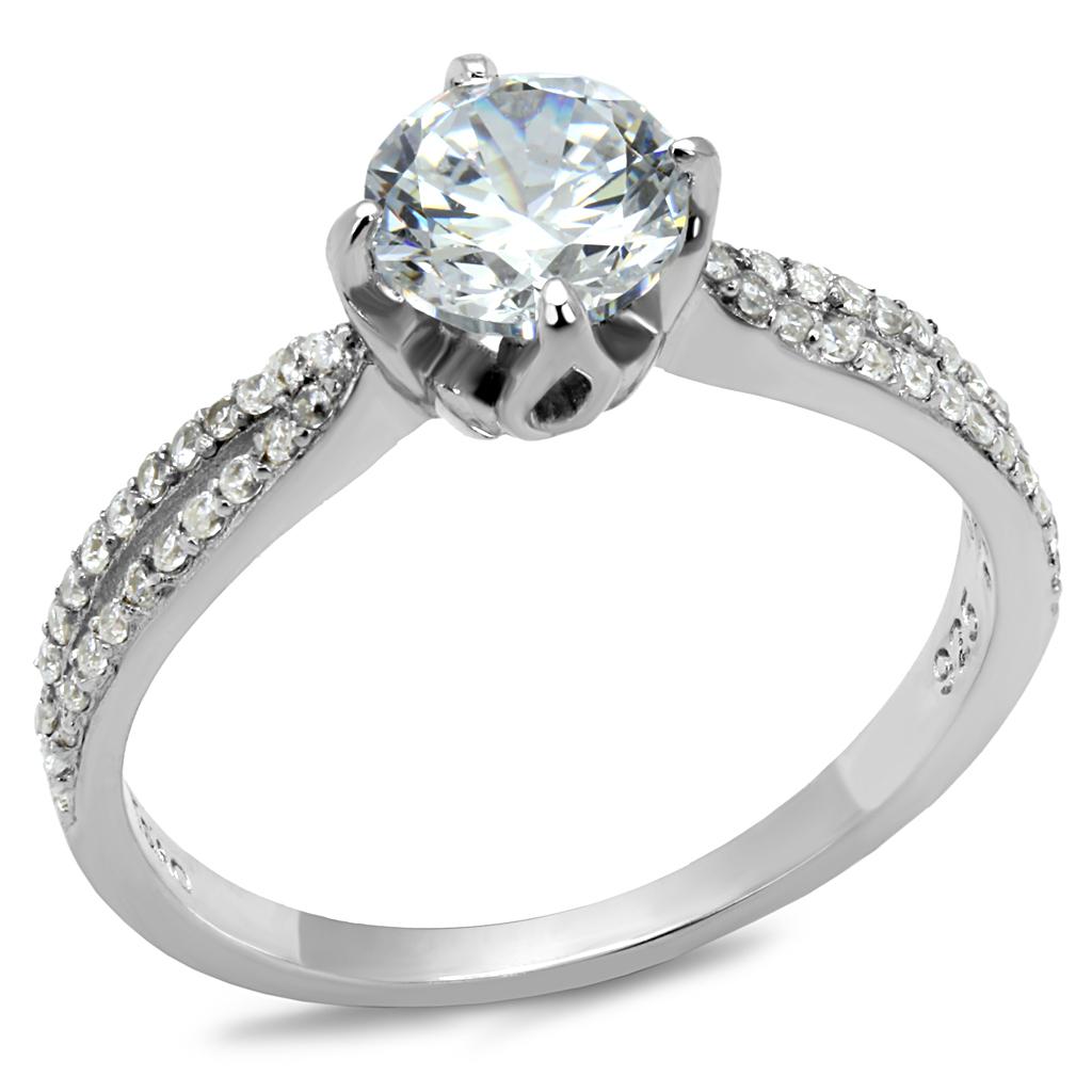 TS537 - Rhodium 925 Sterling Silver Ring with AAA Grade CZ in Clear