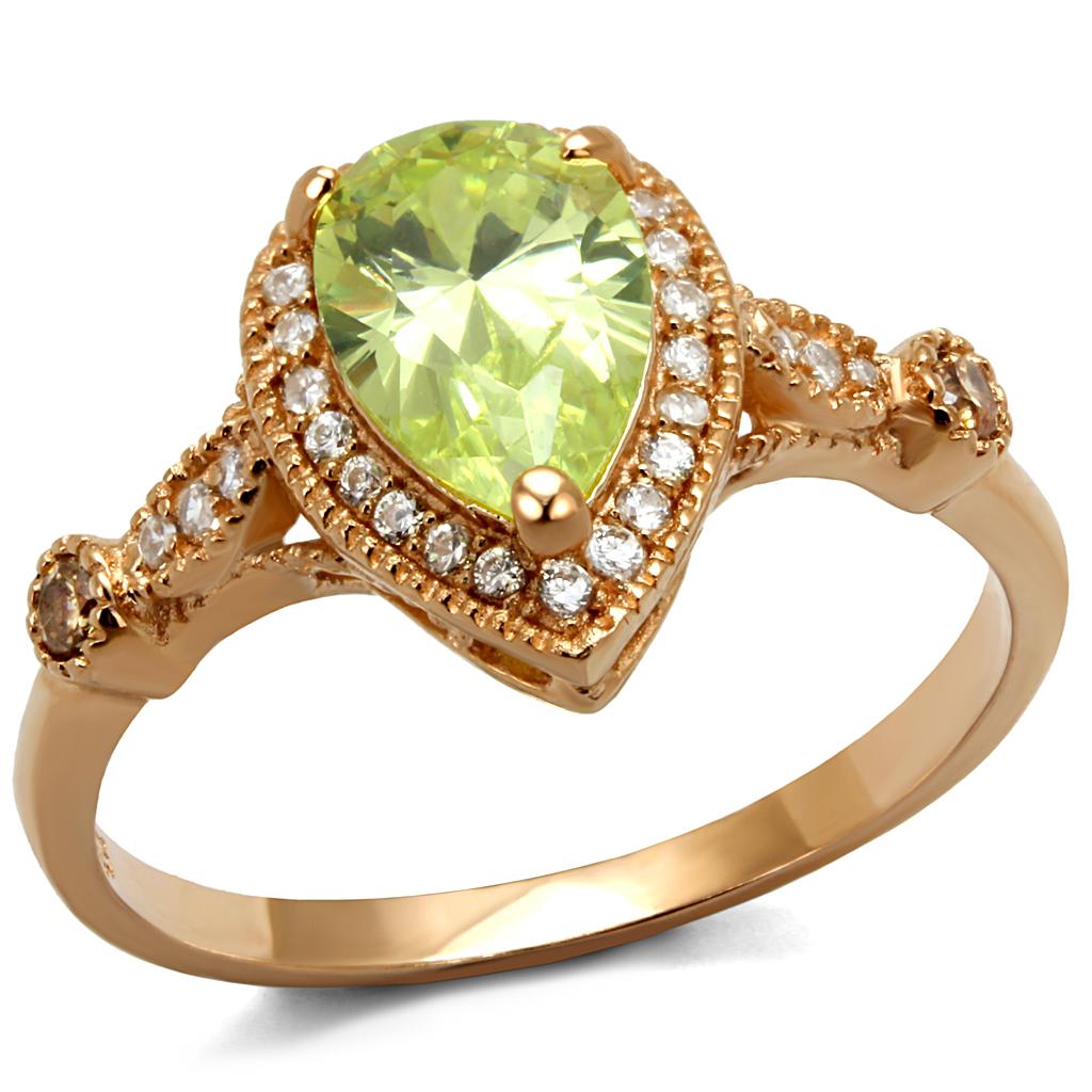 TS538 - Rose Gold 925 Sterling Silver Ring with AAA Grade CZ in Apple Green color