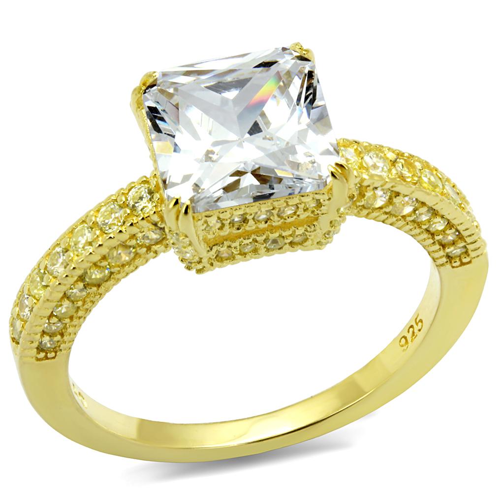 TS539 - Gold 925 Sterling Silver Ring with AAA Grade CZ in Clear