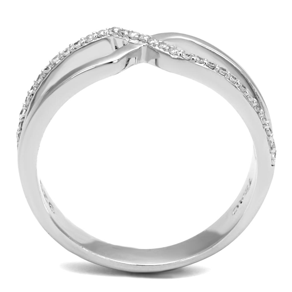 TS540 - Rhodium 925 Sterling Silver Ring with AAA Grade CZ in Clear