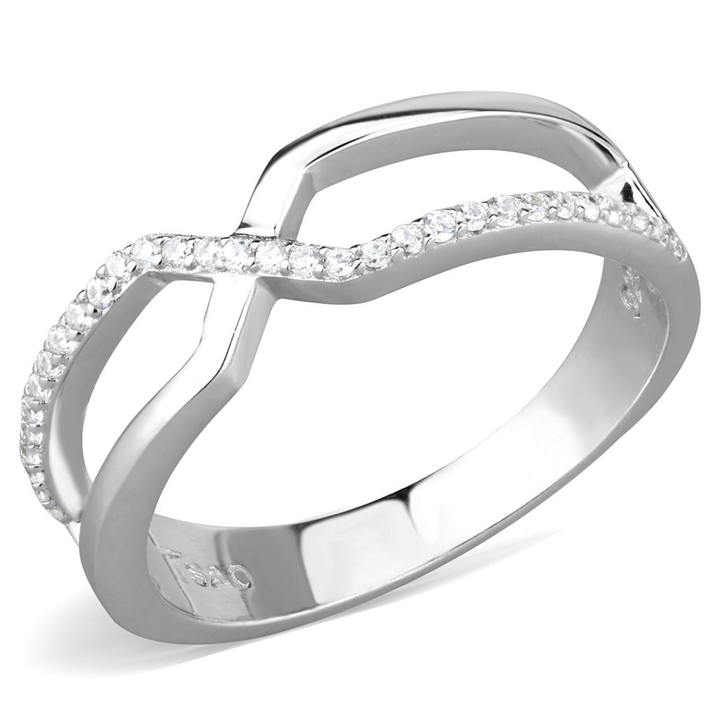 TS540 - Rhodium 925 Sterling Silver Ring with AAA Grade CZ in Clear