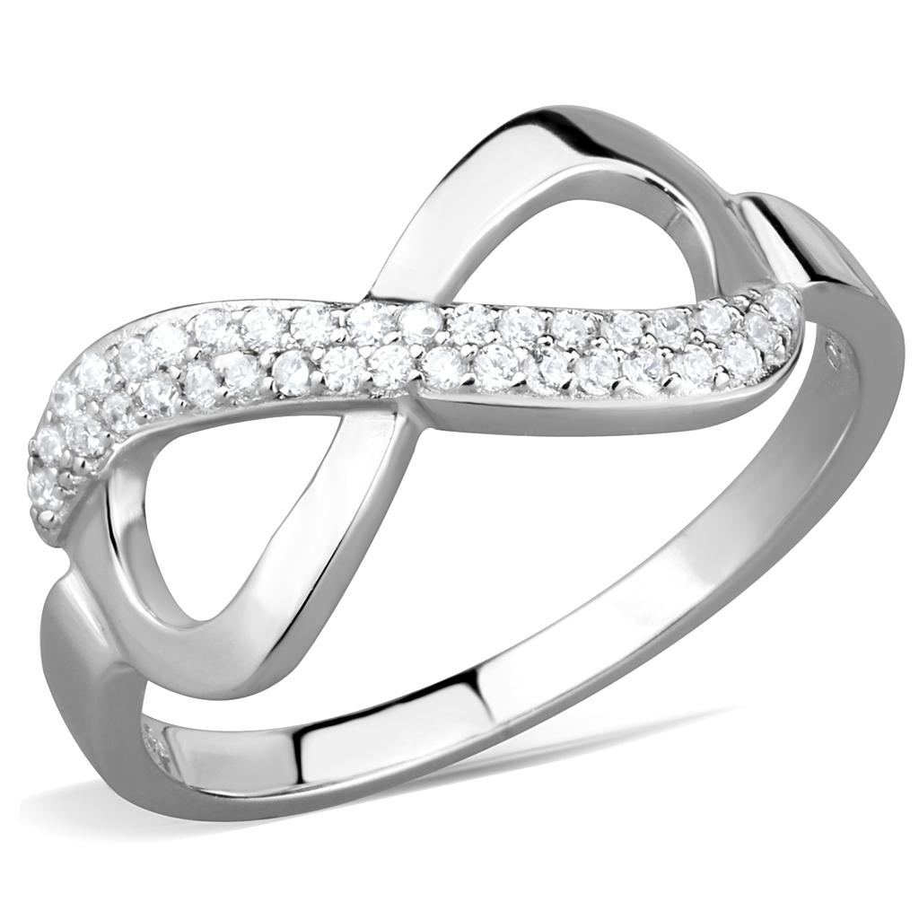 TS541 - Rhodium 925 Sterling Silver Ring with AAA Grade CZ in Clear