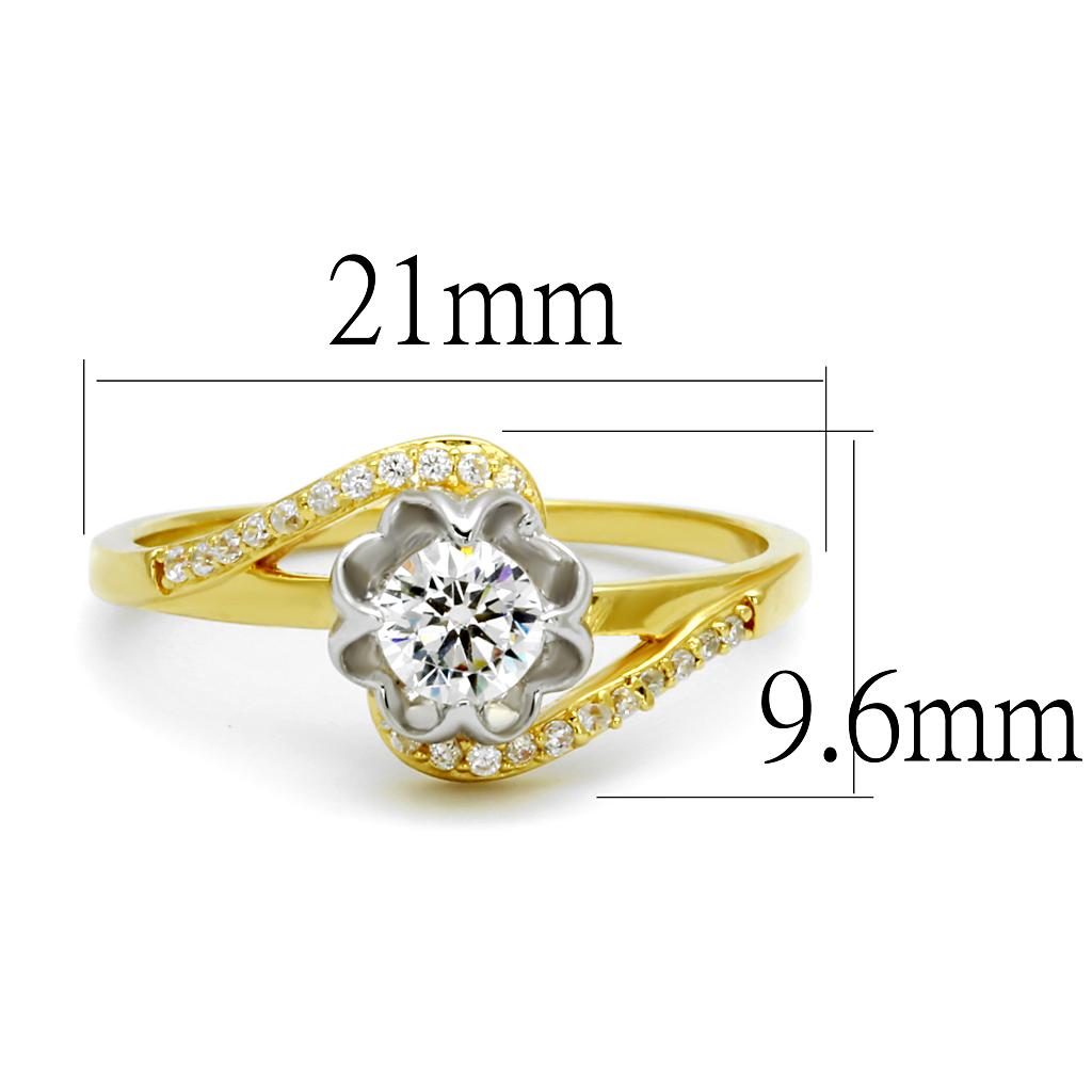 TS542 - Gold+Rhodium 925 Sterling Silver Ring with AAA Grade CZ in Clear