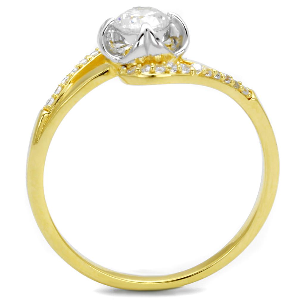 TS542 - Gold+Rhodium 925 Sterling Silver Ring with AAA Grade CZ in Clear