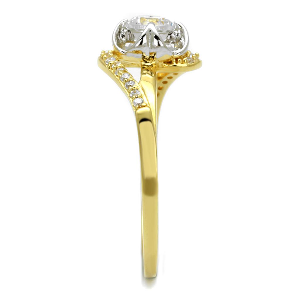 TS542 - Gold+Rhodium 925 Sterling Silver Ring with AAA Grade CZ in Clear