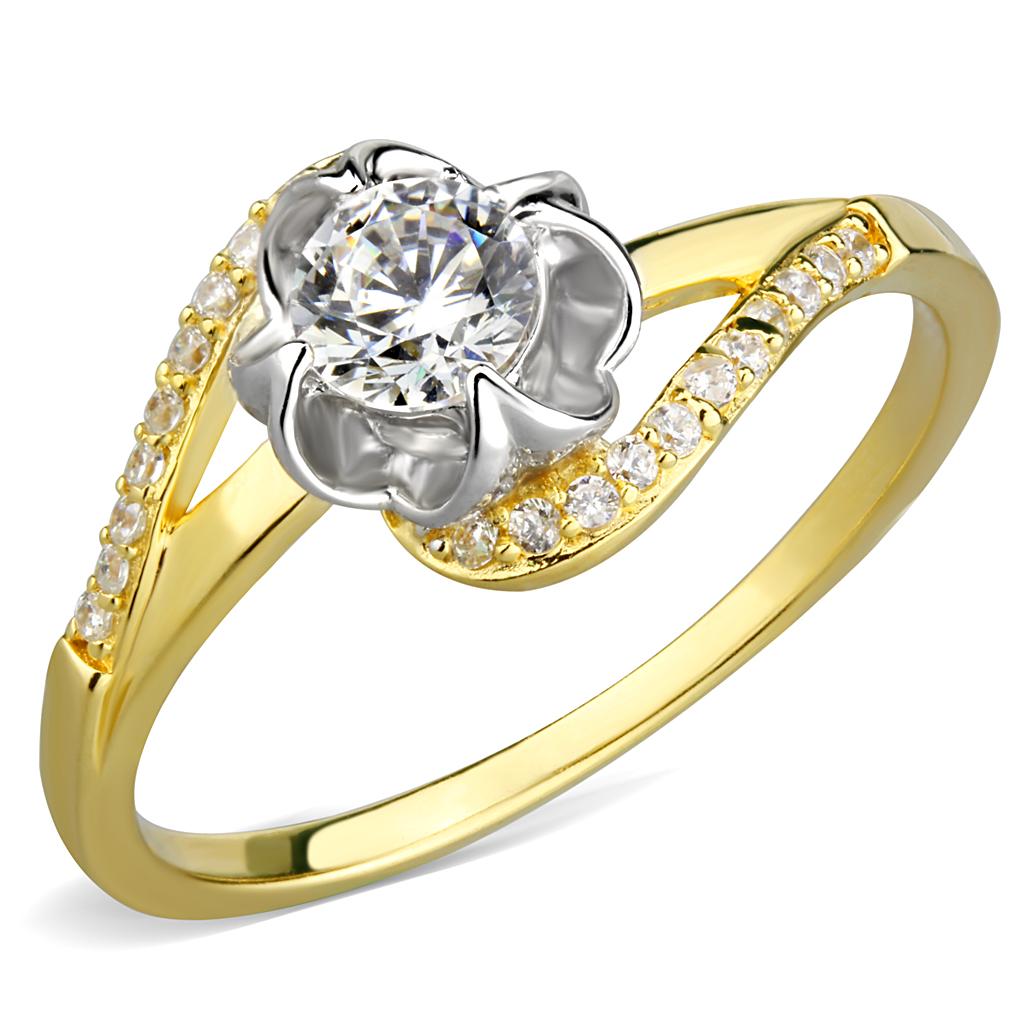 TS542 - Gold+Rhodium 925 Sterling Silver Ring with AAA Grade CZ in Clear