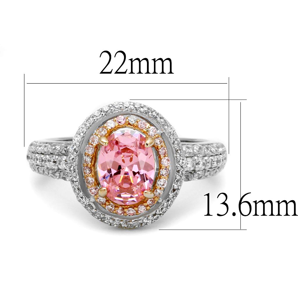 TS543 - Rose Gold + Rhodium 925 Sterling Silver Ring with AAA Grade CZ in Rose