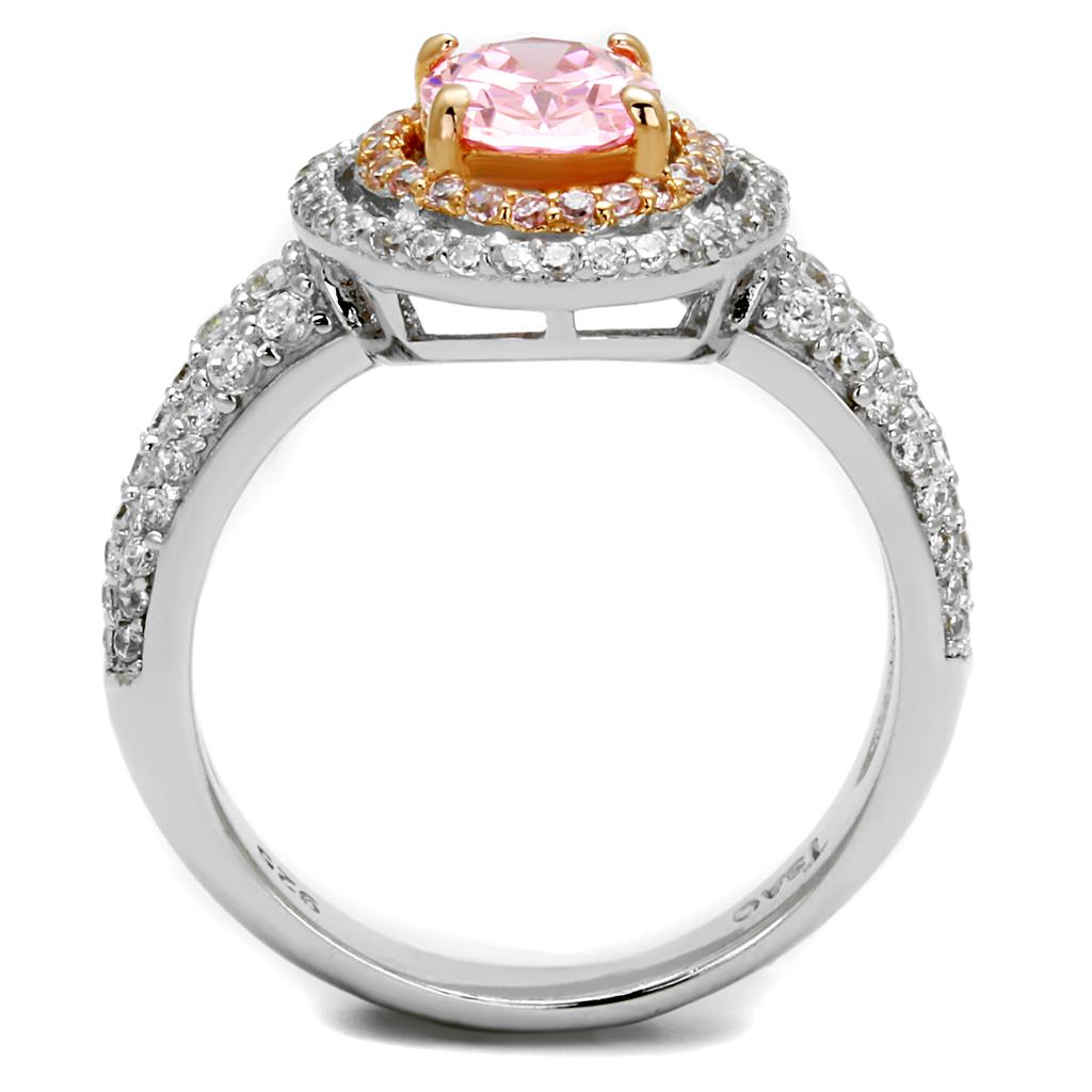 TS543 - Rose Gold + Rhodium 925 Sterling Silver Ring with AAA Grade CZ in Rose