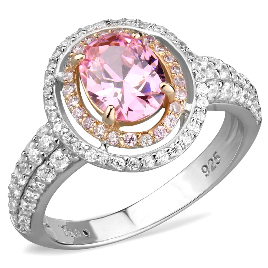 TS543 - Rose Gold + Rhodium 925 Sterling Silver Ring with AAA Grade CZ in Rose