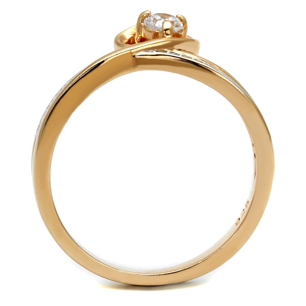 TS544 - Rose Gold + Rhodium 925 Sterling Silver Ring with AAA Grade CZ in Clear