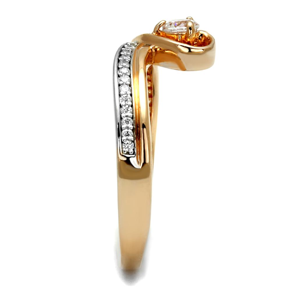 TS544 - Rose Gold + Rhodium 925 Sterling Silver Ring with AAA Grade CZ in Clear