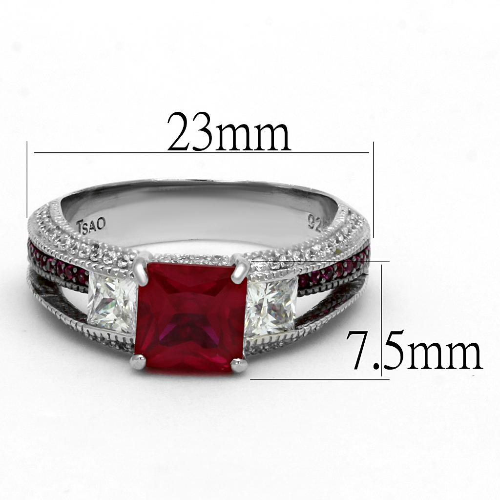 TS545 - Rhodium + Ruthenium 925 Sterling Silver Ring with AAA Grade CZ in Ruby