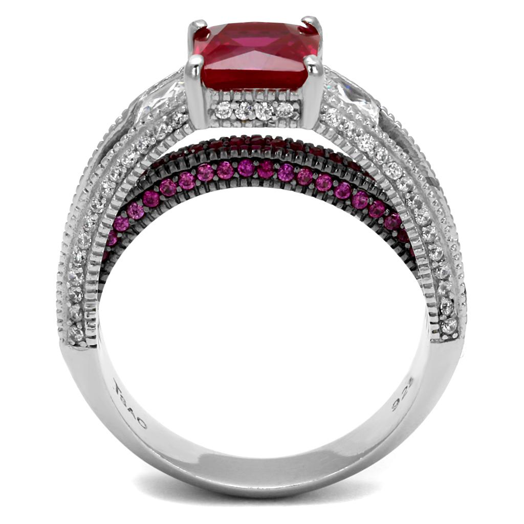 TS545 - Rhodium + Ruthenium 925 Sterling Silver Ring with AAA Grade CZ in Ruby