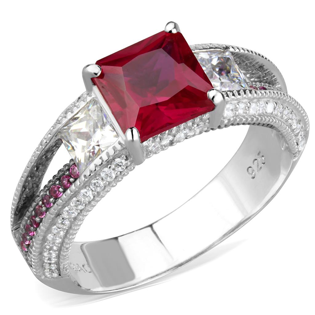 TS545 - Rhodium + Ruthenium 925 Sterling Silver Ring with AAA Grade CZ in Ruby