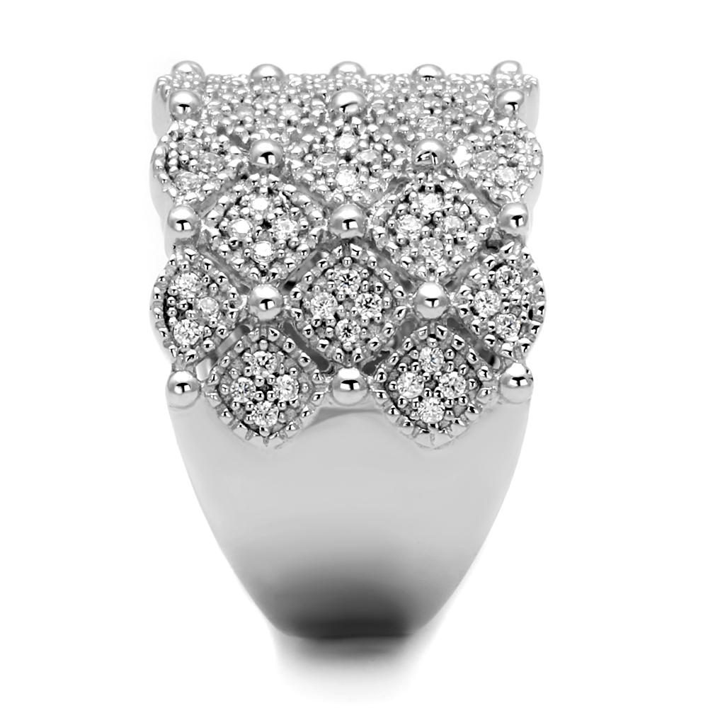 TS546 - Rhodium 925 Sterling Silver Ring with AAA Grade CZ in Clear