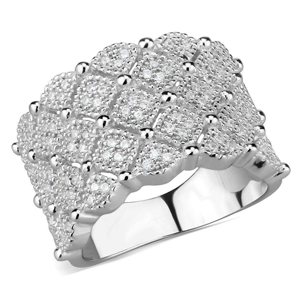 TS546 - Rhodium 925 Sterling Silver Ring with AAA Grade CZ in Clear