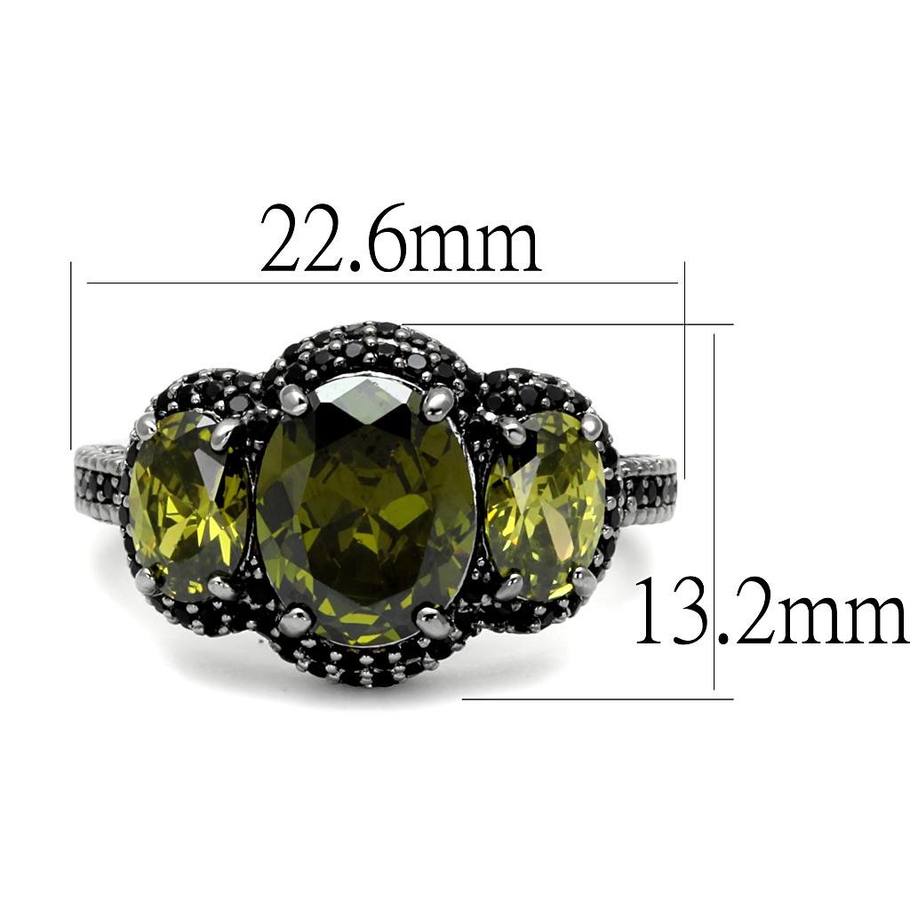 TS547 - Ruthenium 925 Sterling Silver Ring with AAA Grade CZ in Olivine color