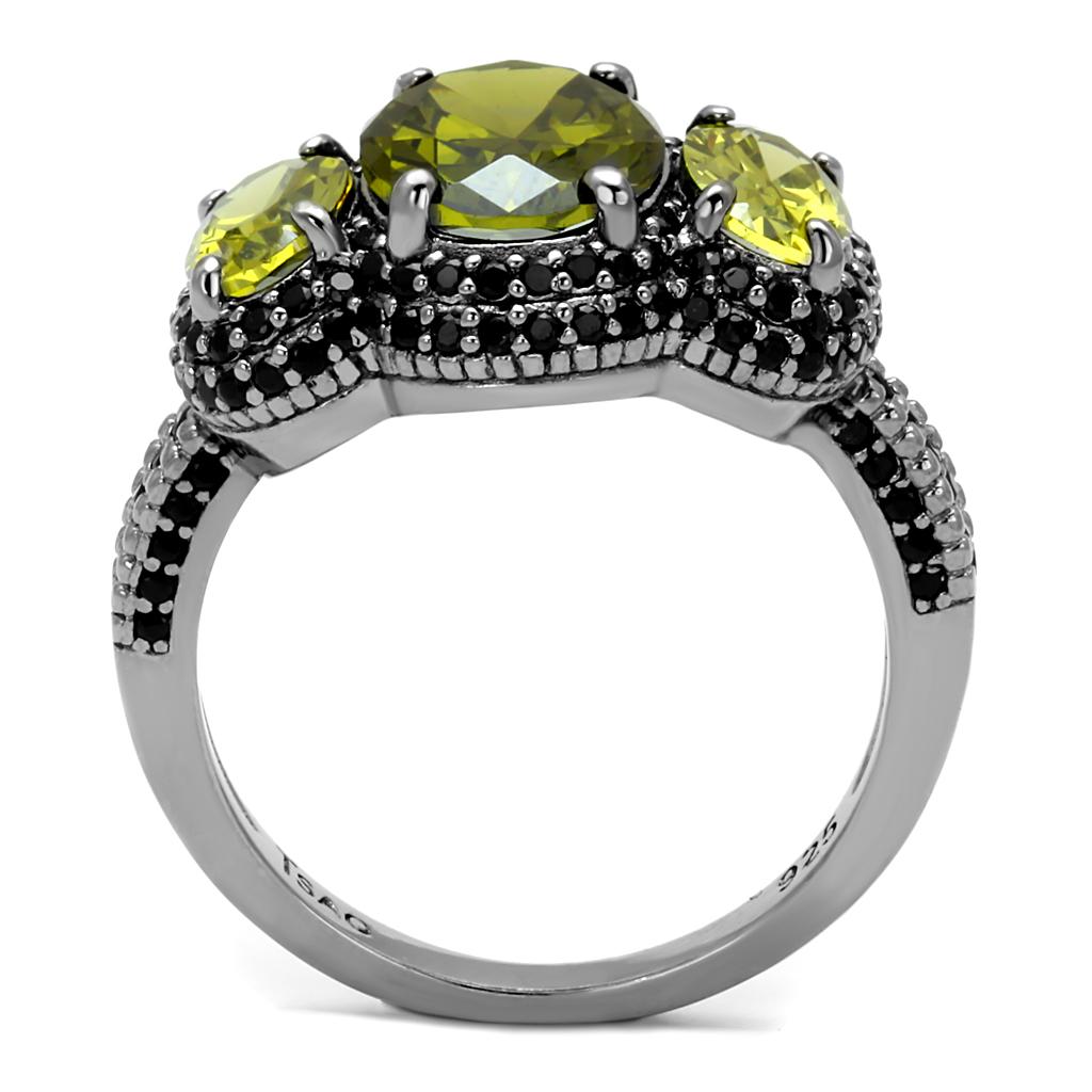 TS547 - Ruthenium 925 Sterling Silver Ring with AAA Grade CZ in Olivine color