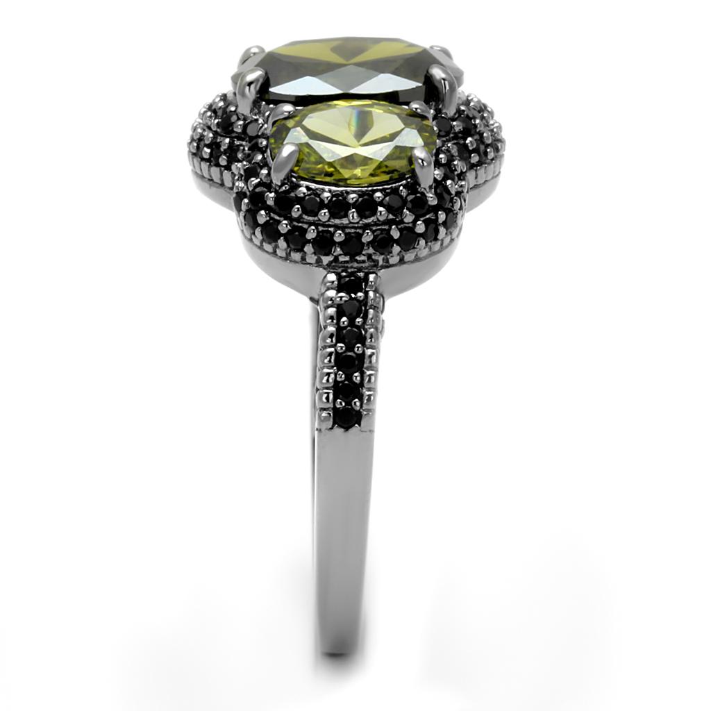 TS547 - Ruthenium 925 Sterling Silver Ring with AAA Grade CZ in Olivine color