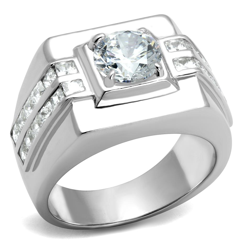 TS553 - Rhodium 925 Sterling Silver Ring with AAA Grade CZ in Clear