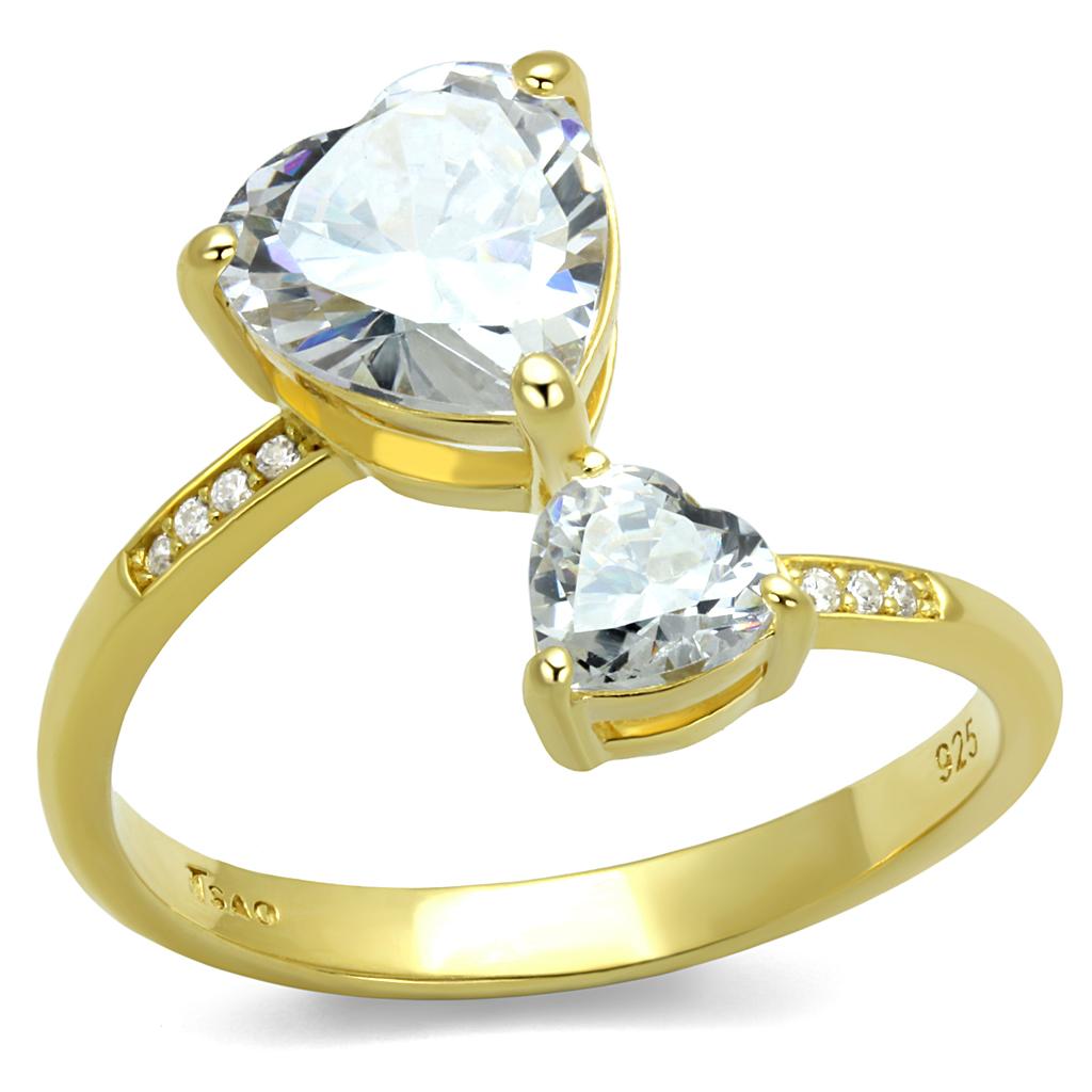 TS555 - Gold 925 Sterling Silver Ring with AAA Grade CZ in Clear