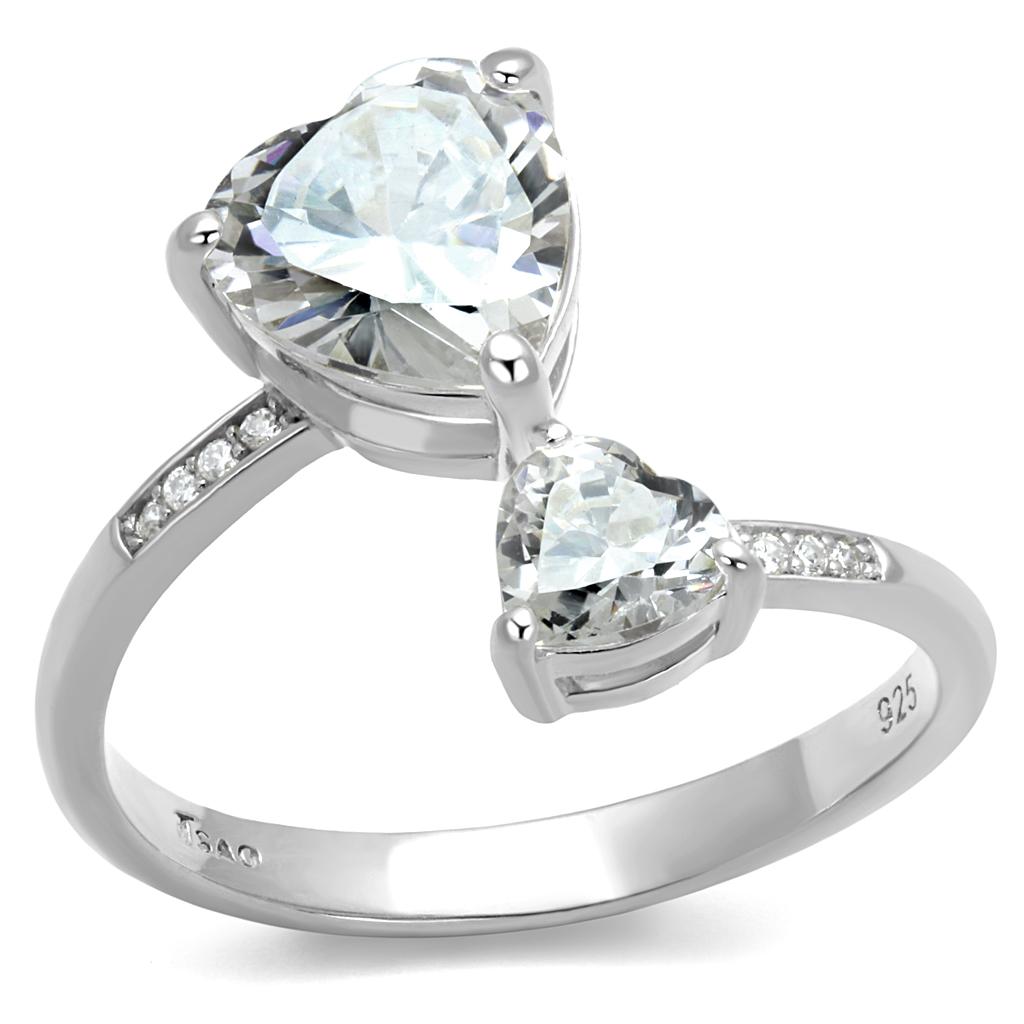 TS556 - Rhodium 925 Sterling Silver Ring with AAA Grade CZ in Clear