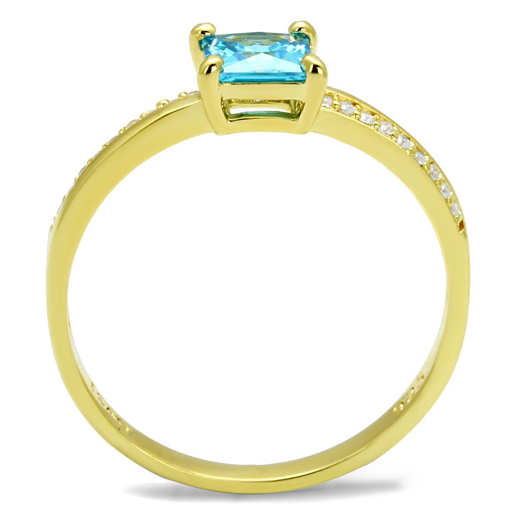TS559 - Gold 925 Sterling Silver Ring with AAA Grade CZ in Sea Blue