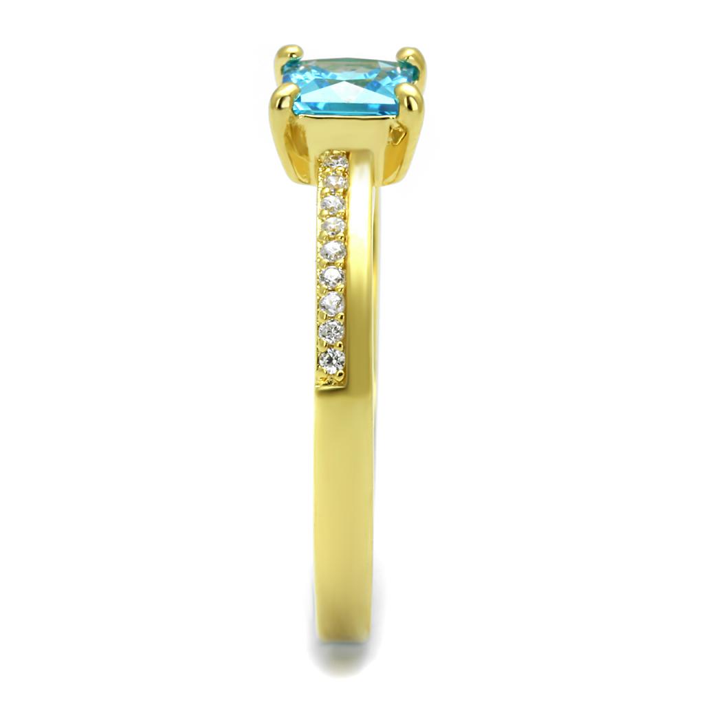 TS559 - Gold 925 Sterling Silver Ring with AAA Grade CZ in Sea Blue