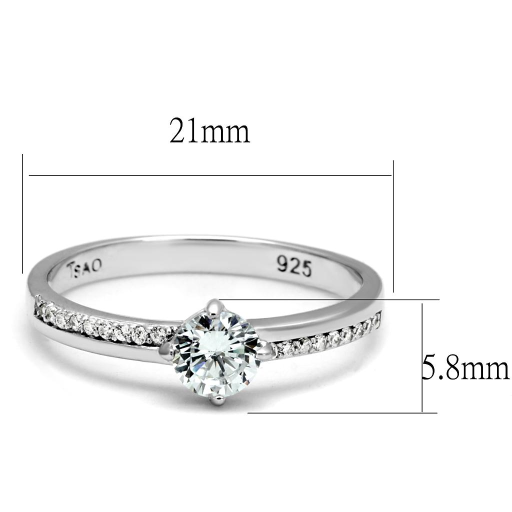 TS560 - Rhodium 925 Sterling Silver Ring with AAA Grade CZ in Clear