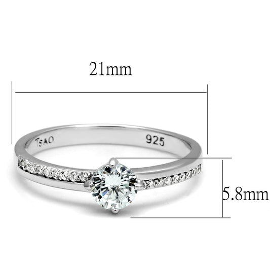 TS560 - Rhodium 925 Sterling Silver Ring with AAA Grade CZ  in Clear
