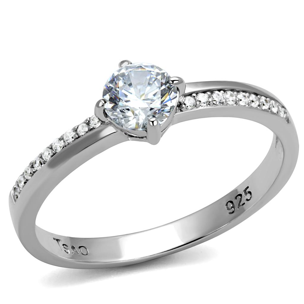 TS560 - Rhodium 925 Sterling Silver Ring with AAA Grade CZ in Clear