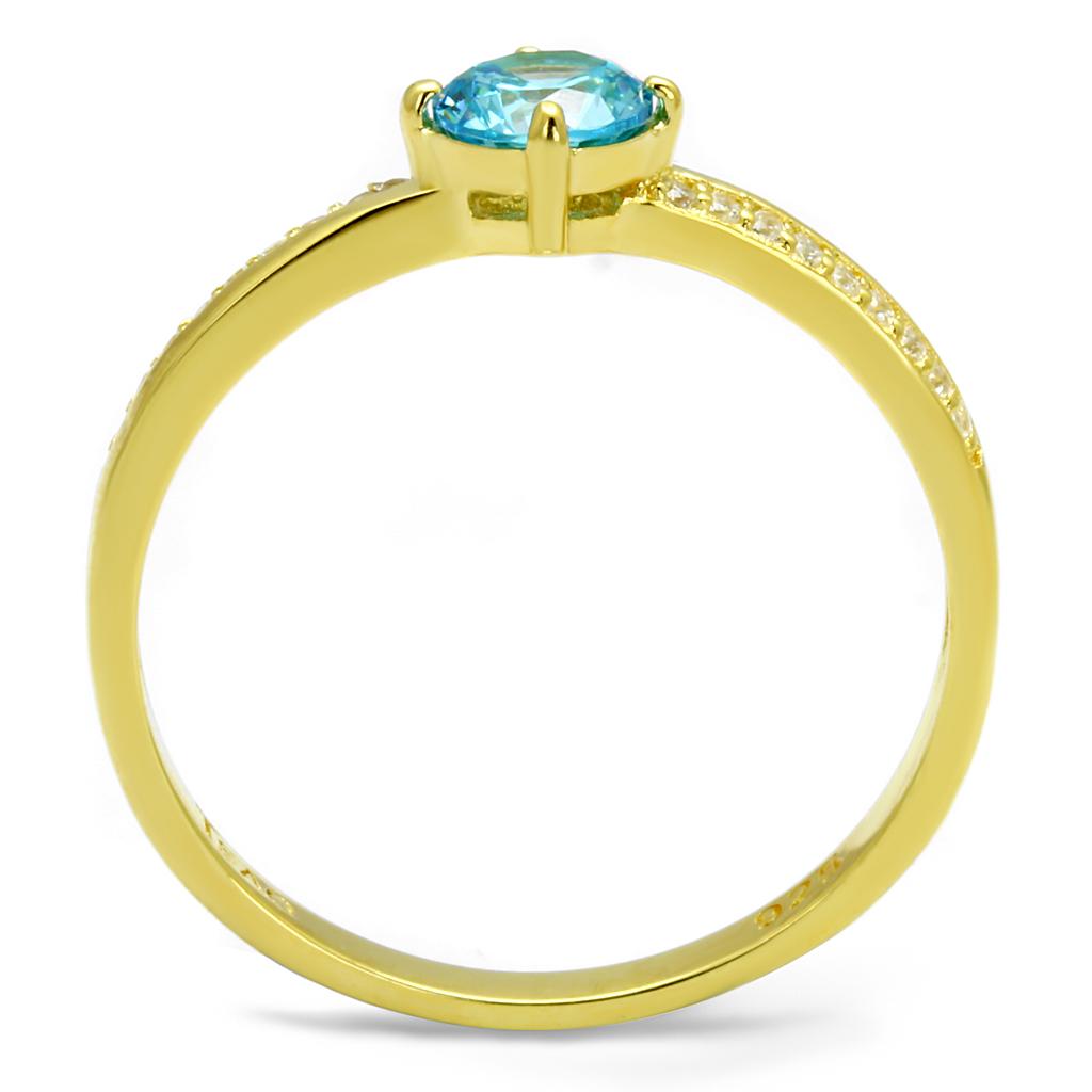 TS561 - Gold 925 Sterling Silver Ring with AAA Grade CZ in Sea Blue