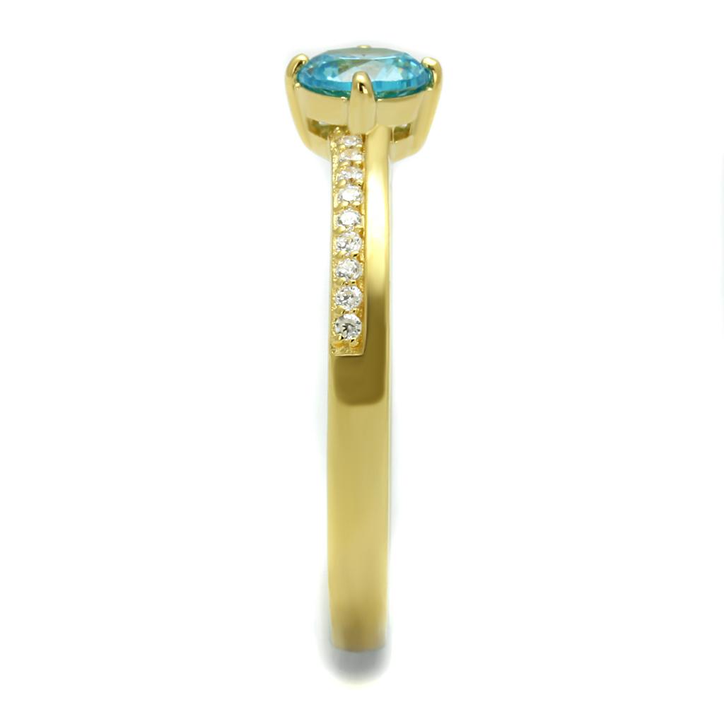 TS561 - Gold 925 Sterling Silver Ring with AAA Grade CZ in Sea Blue